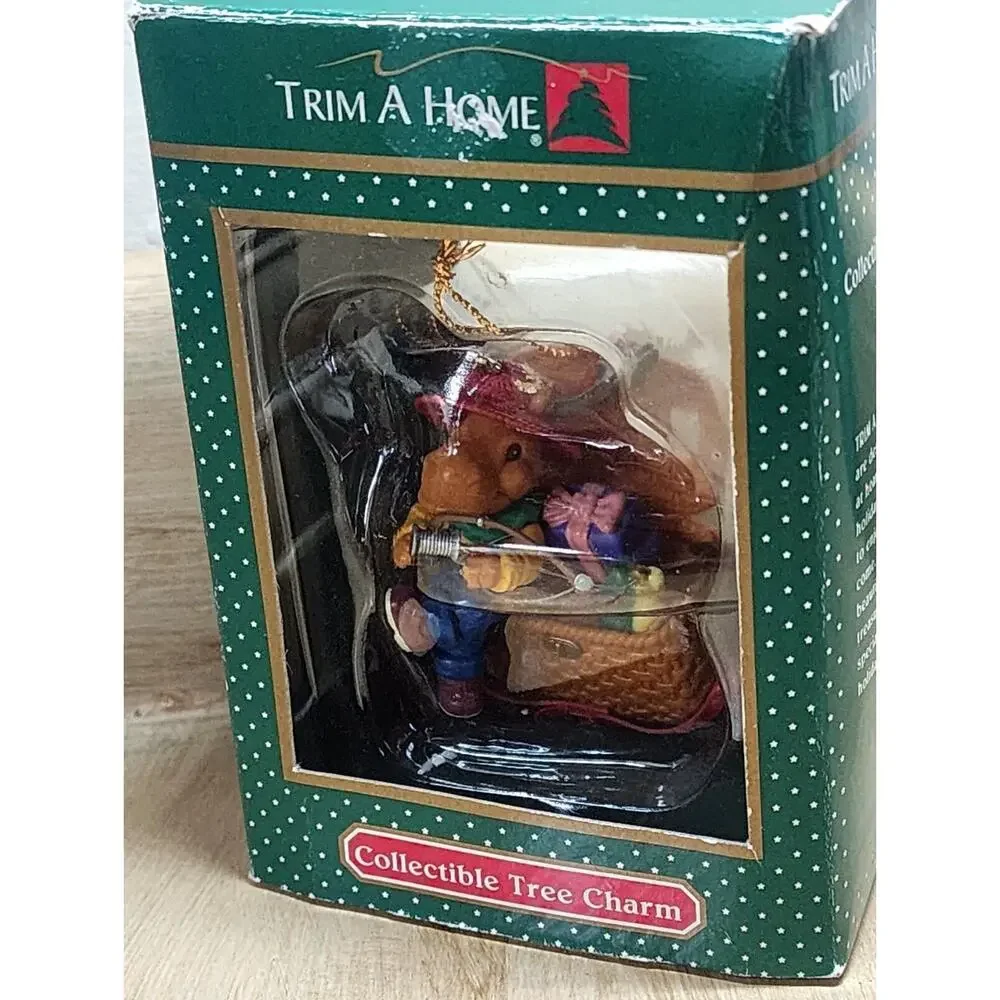 Trim A Home Moose Fishing With Creel Fish Reel Christmas Ornament Lustre Fame 95